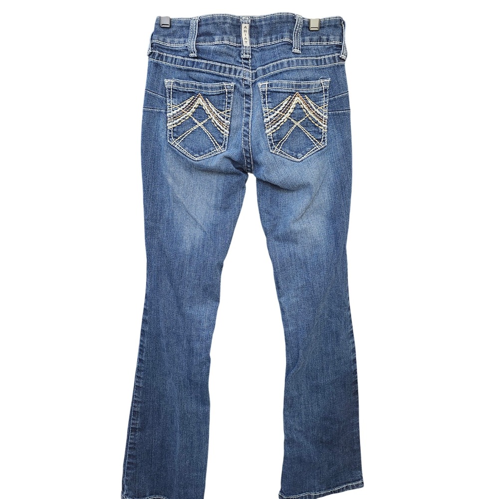 Ariat REAL Denim Womens 28R Low Rise Bootcut Jeans Medium Wash Embroidered Blue - Picture 3 of 11